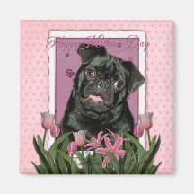 Mothers Day - Pink Tulips - Pug - Ruffy Refrigerator Magnet