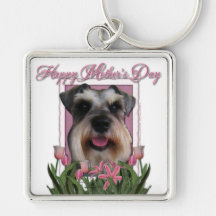 Mothers Day - Pink Tulips - Schnauzer Keychain