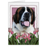 Mothers Day - Pink Tulips - St Bernard - Mae Greeting Cards
