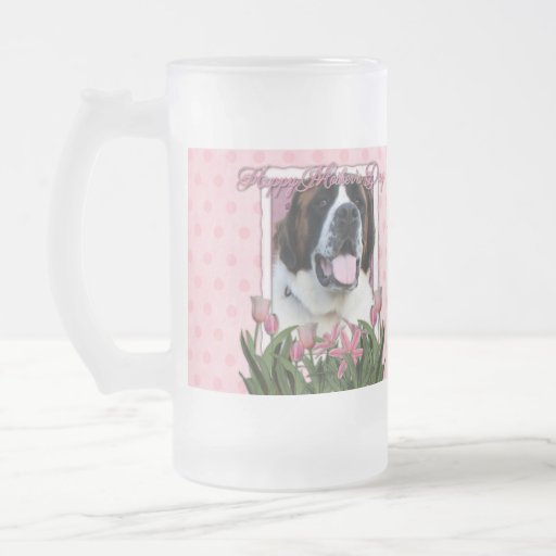 Mothers Day - Pink Tulips - St Bernard - Mae Mugs