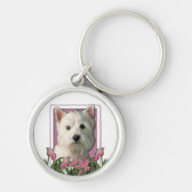 Mothers Day - Pink Tulips - West Highland Terrier Key Chain