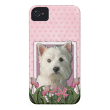 Mothers Day - Pink Tulips - Westie iPhone 4 Case-Mate Cases