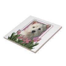 Mothers Day - Pink Tulips - Westie Ceramic Tiles