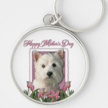 Mothers Day - Pink Tulips - Westie Key Chain