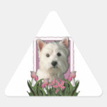 Mothers Day - Pink Tulips - Westie Triangle Sticker