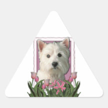 Mothers Day - Pink Tulips - Westie Triangle Sticker