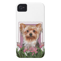 Mothers Day - Pink Tulips - Yorkshire Terrier iPhone 4 Covers