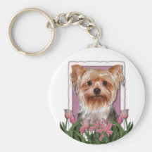 Mothers Day - Pink Tulips - Yorkshire Terrier Key Chains