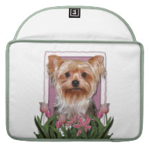 Mothers Day - Pink Tulips - Yorkshire Terrier Sleeve For MacBooks