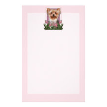 Mothers Day - Pink Tulips - Yorkshire Terrier Custom Stationery