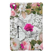 MOTHERSDAY FLORAL WHITE LACE PINK ROSE iPad MINI COVER