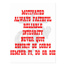 Motivated, Always Faithful, Reliable, Integrity, N Post Card