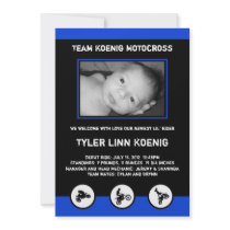 Motocross Dirt Bike Birth Announcement Blue/Black