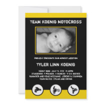Motocross Dirt Bike Birth Announcement Yellow