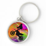 Motocross Jump in Fire Circles keychains