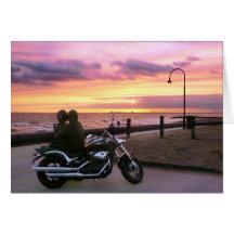 Motorbike Lovers at Sunset Cards