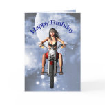 Motorbiker girl birthday card