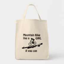 Mountain bike like a girl tote bags