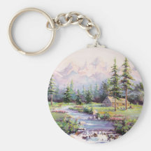 MOUNTAIN LOG CABIN by SHARON SHARPE Key Chain