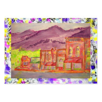 mountain town watercolour sketch drip business card