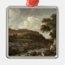 Mountainous Wooded Landscape with a Torrent Christmas Ornament