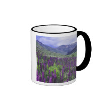 Mountains and wildflowers in alpine meadow, 2 coffee mug