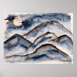 mountains at night painting posters
