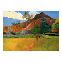 Mountains in Tahiti Gauguin painting warm colourfu Invite