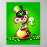 Mouse in pot of gold holding pint of green beer posters