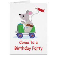 Mouse on a Skate Scooter Birthday Invitation Card
