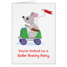 Mouse on a Skate Scooter Roller Skate Party Greeting Cards