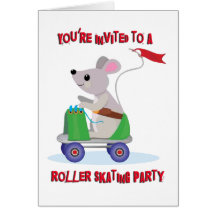 Mouse Riding a Roller Skate Skating Party Card