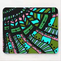Mousemat, Abstract doodle art, cyan green pink Mousepads