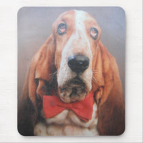 Mousemat With Basset Hound Red Bow Tie Mousepad