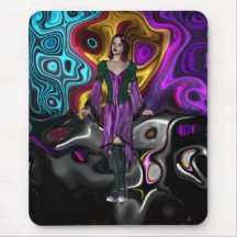 Mousepad Fantasy Art Retro Purple Girl