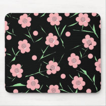Mousepad Pink Flowers Black