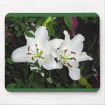 Mousepad, white lilies, green back