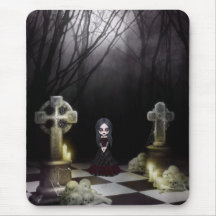 Mousepad with Creepy Goth Girl in Graveyard