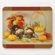 Mousepad with fall flowers,pumpkins and scarecrows