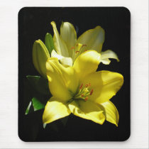 Mousepad, yellow lilies, black back