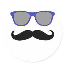 Moustache and Blue Sunglasses Humour Round Sticker