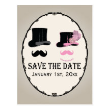 Moustache and Top Hat Save The Date Card Postcard