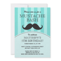 Moustache bash birthday party invitation, aqua