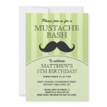 Moustache bash birthday party invitation, green