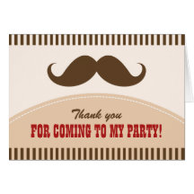 Moustache bash birthday party thank you card