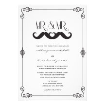 Moustache Love Classic Vintage Scrolls Gay Wedding Custom Invites