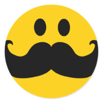 Moustache Smiley (Customisable background colour) Round Sticker
