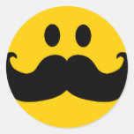 Moustache Smiley (Customisable background colour) Round Sticker