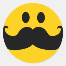 Moustache Smiley (Customisable background colour) Round Sticker