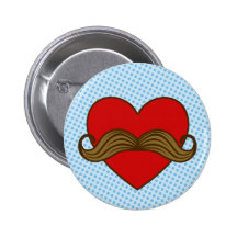 Moustache Valentine Heart Pinback Button